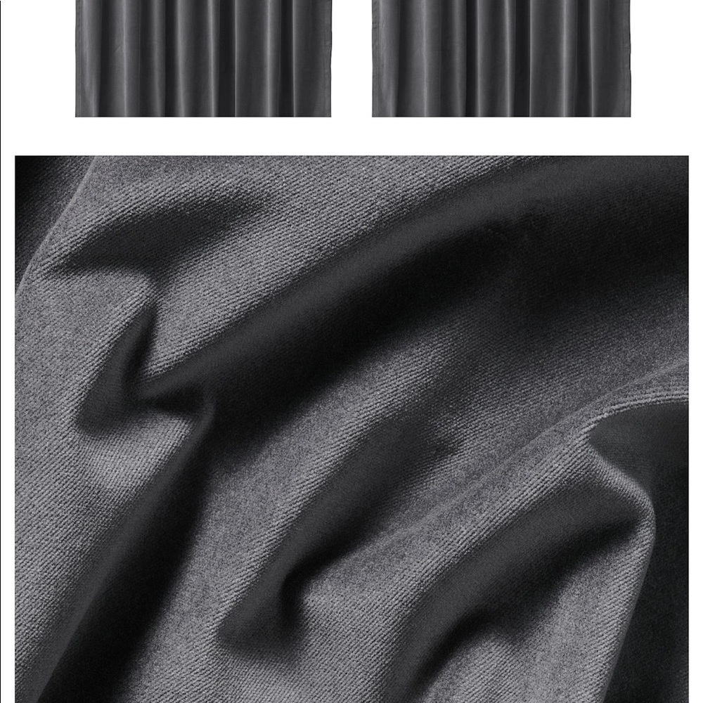 Ikea sanela dark grey velvet curtains 55x98 NWOT